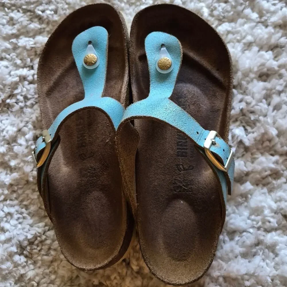 Birkenstock Gizeh Thong Sandal Washed Metallic Aqua